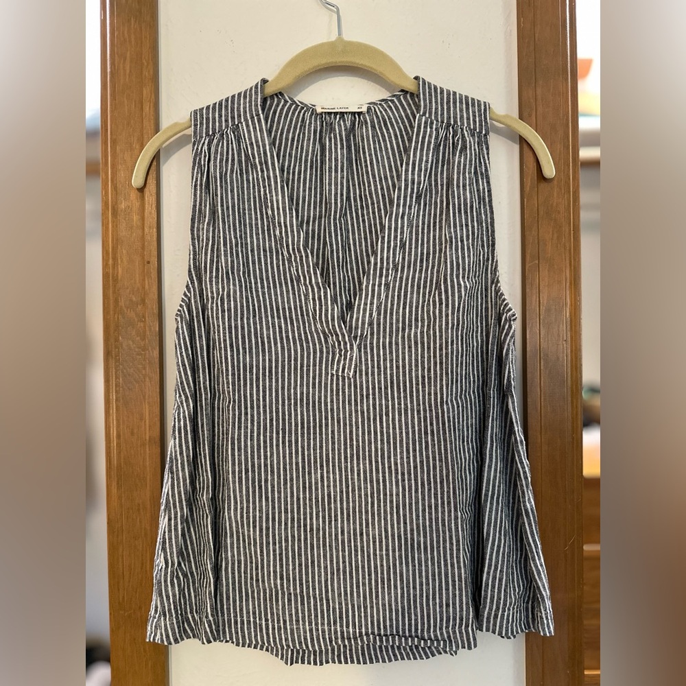 Marine Layer Charcoal and White Striped Sleeveless Blouse